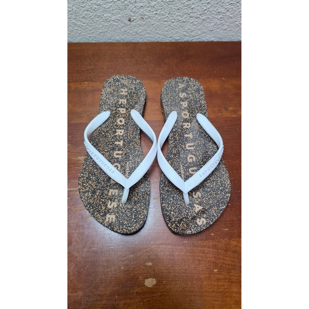 Asportuguesas Thong Flip Flop Sandals Womens 35 36 White Cork‎ Made Portugal